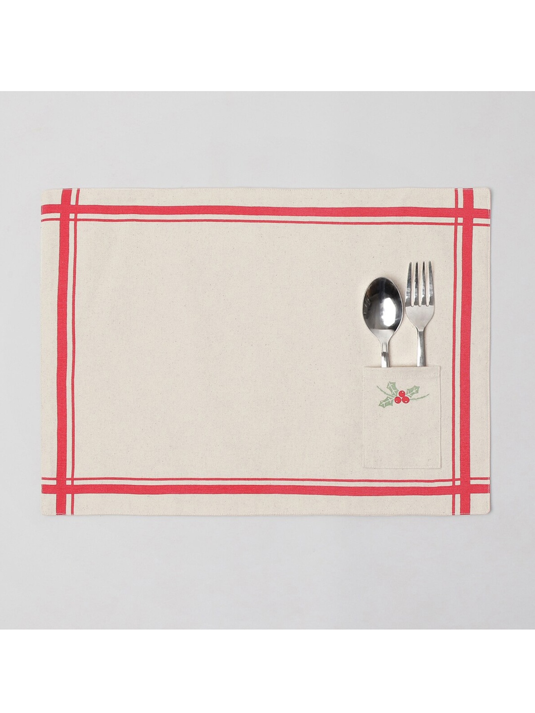 

The Yellow Dwelling Set Of 2 Beige & Red Geometric Printed Cotton Table Placements