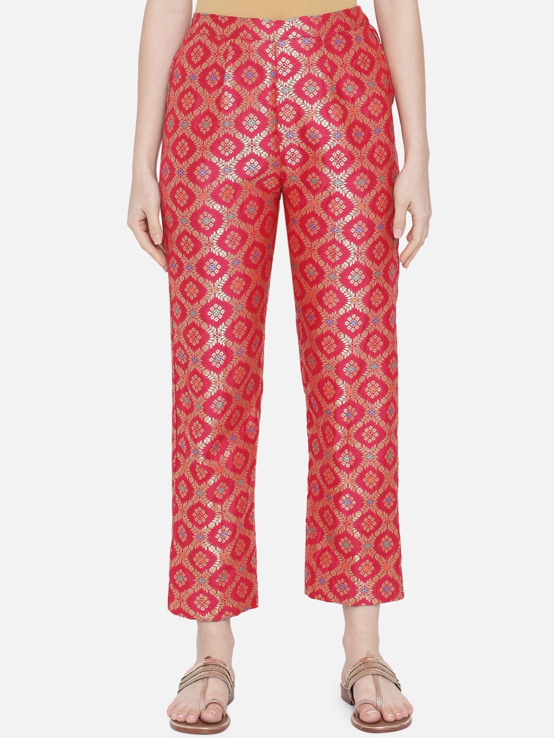

VAABASTA Women Fuchsia Pink Ethnic Motifs Tapered Fit Trousers