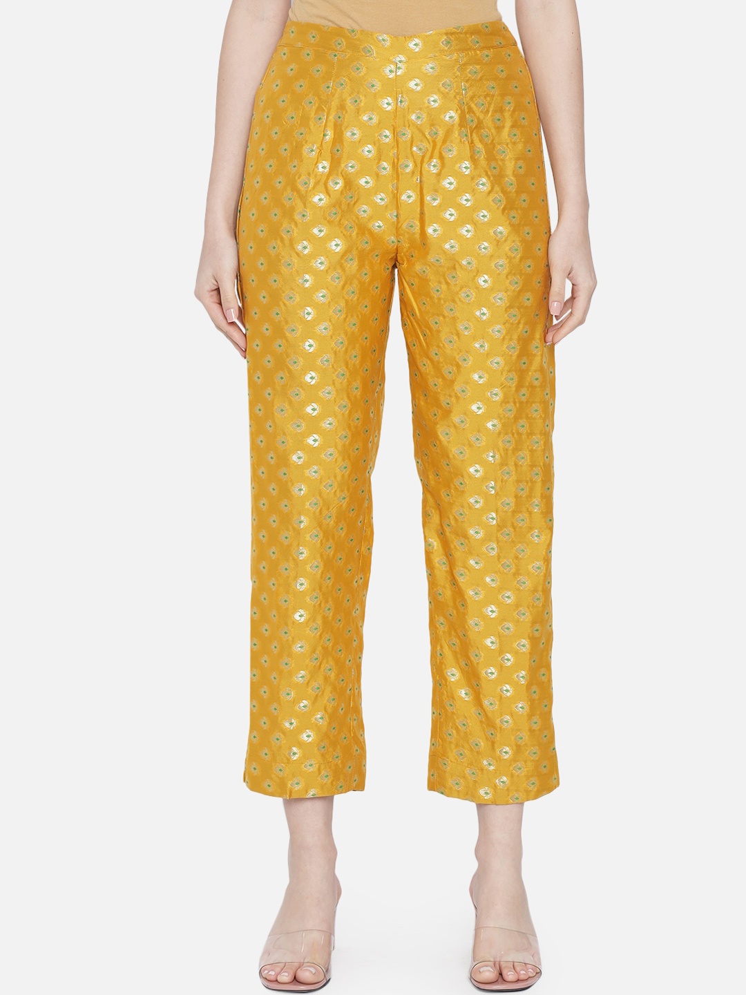 

VAABASTA Women Yellow Ethnic Motifs Tapered Fit Trousers
