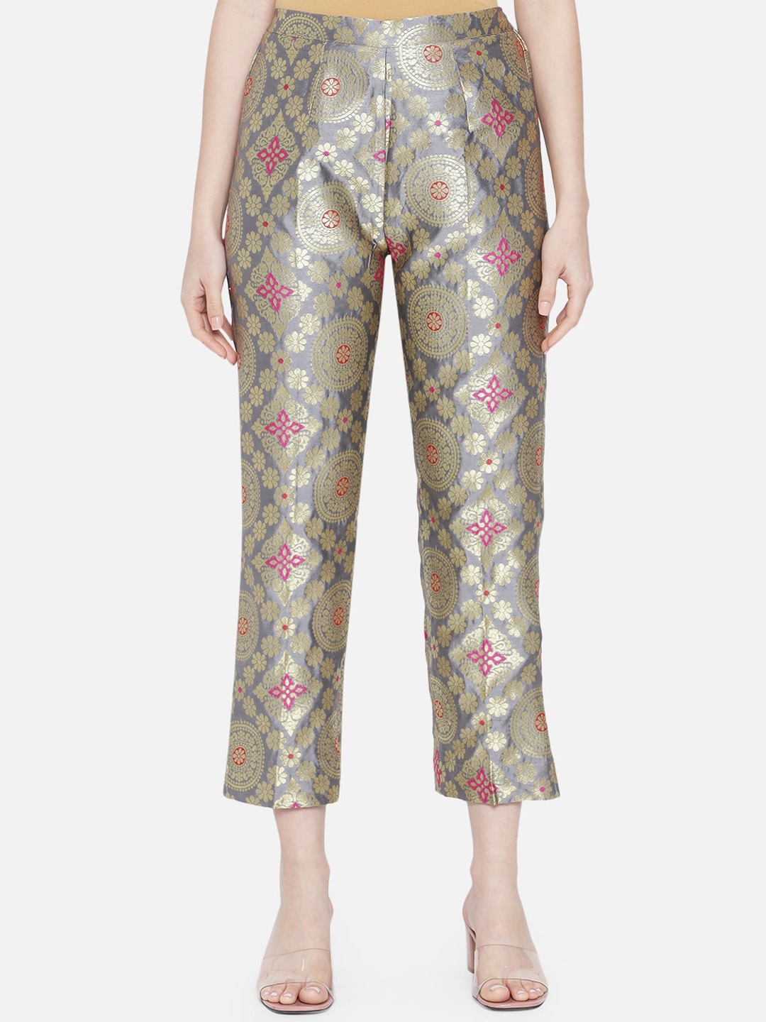 

VAABASTA Women Grey Ethnic Motifs Tapered Fit Trousers