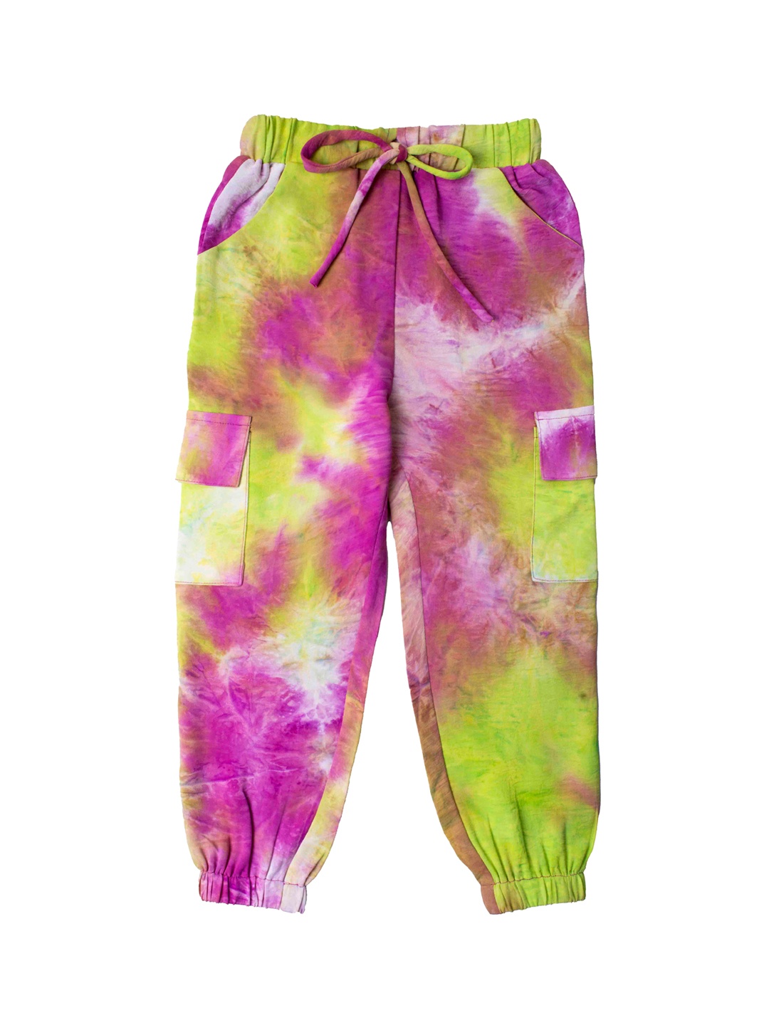 

Hunny Bunny Girls Pink & Green Tie & Dye Printed Comfort Fit Joggers