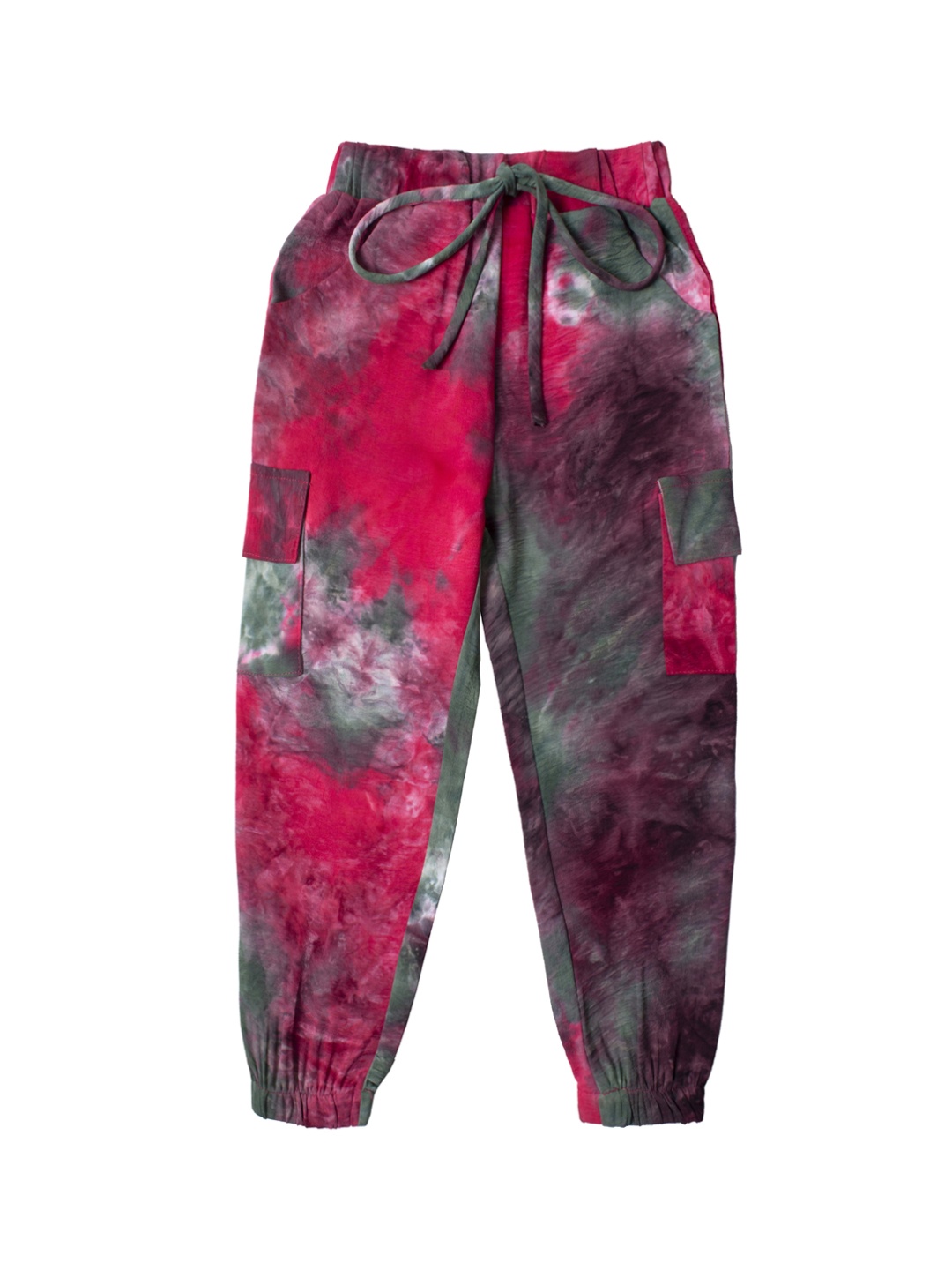 

Hunny Bunny Girls Red & Green Tie and Dye Printed Comfort Fit Joggers