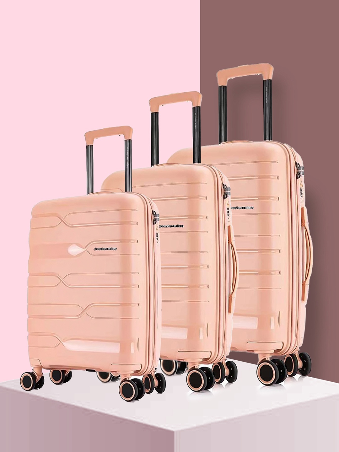 

Nasher Miles Paris Polypropylene Small-Medium-Large Peach Trolley Bags (55-65-75 cm)