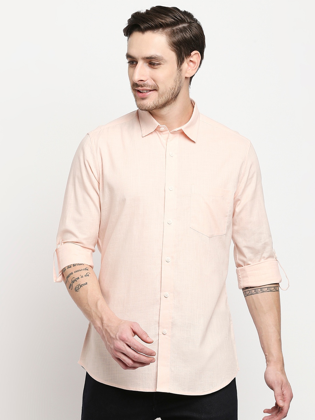 

EVOQ Men Peach-Coloured Classic Casual Shirt
