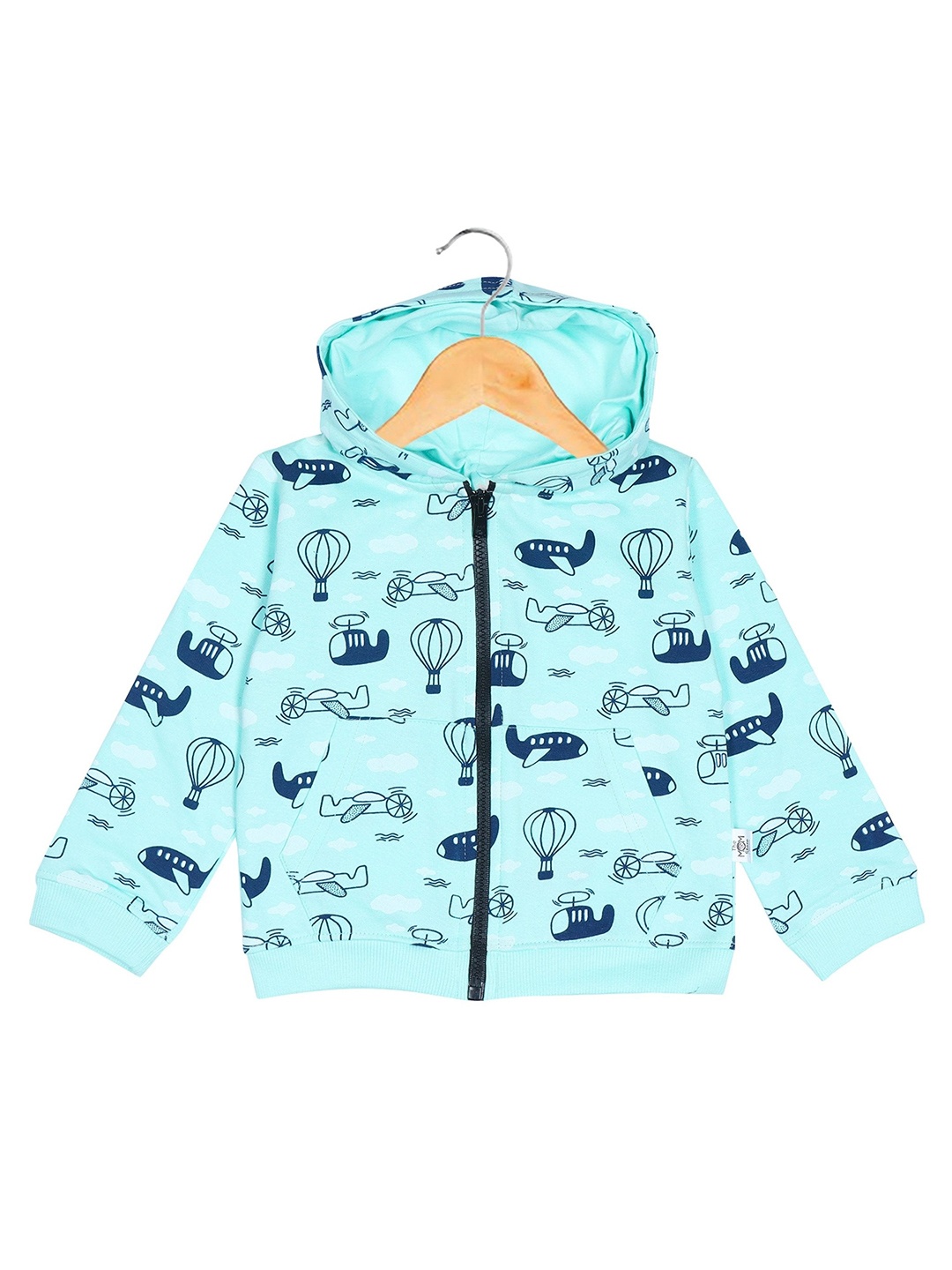

The Mom Store Unisex Kids Turquoise Blue Printed Hooded Sweatshirt