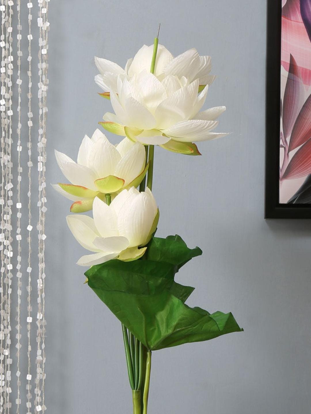 

Athome by Nilkamal White & Green Artificial Lotus Flower