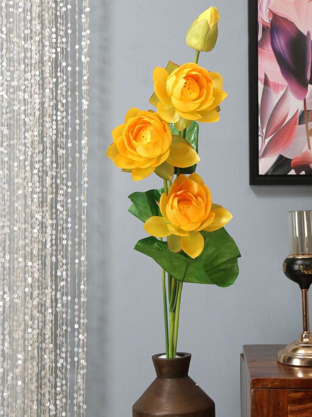

Athome by Nilkamal Yellow & Green Artificial Stick Lotus Flower