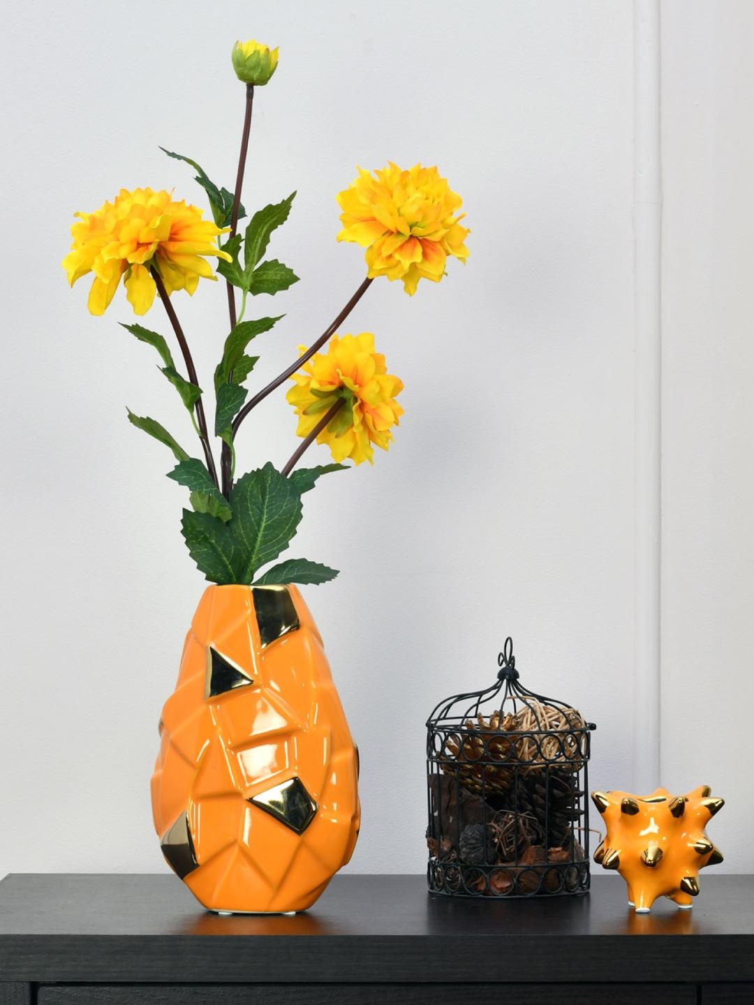 

Athome by Nilkamal Yellow & Green Artificial Stick Dahlia Flower