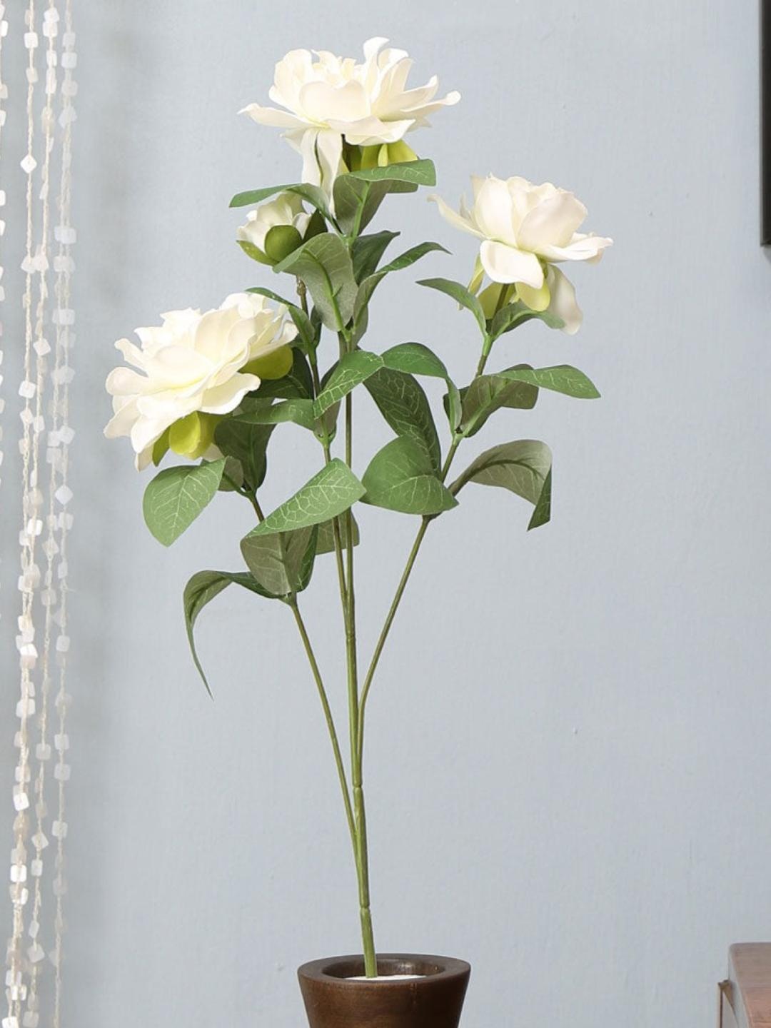 

Athome by Nilkamal White & Green Artificial Rose Stick Flower Without Pot