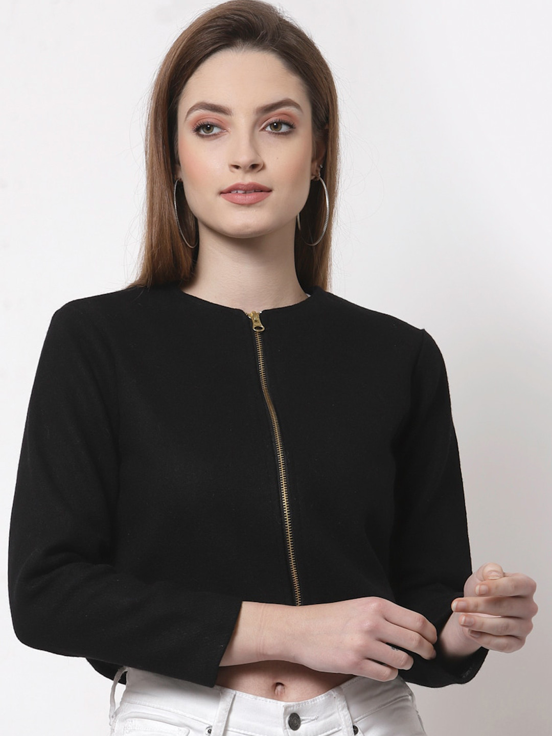 

Style Quotient Women Black Crop Woolen Jacket