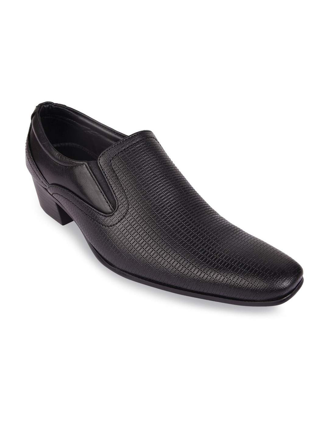 

Regal Men Black Textured Leather Formal Slip-On Shoes