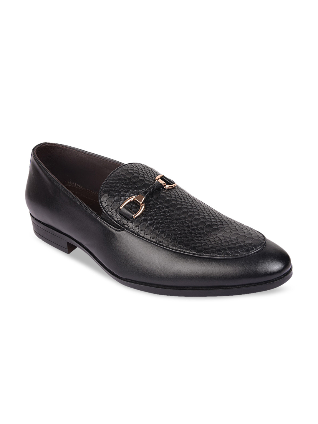 

Regal Men Black Textured Leather Formal Slip-On Shoes