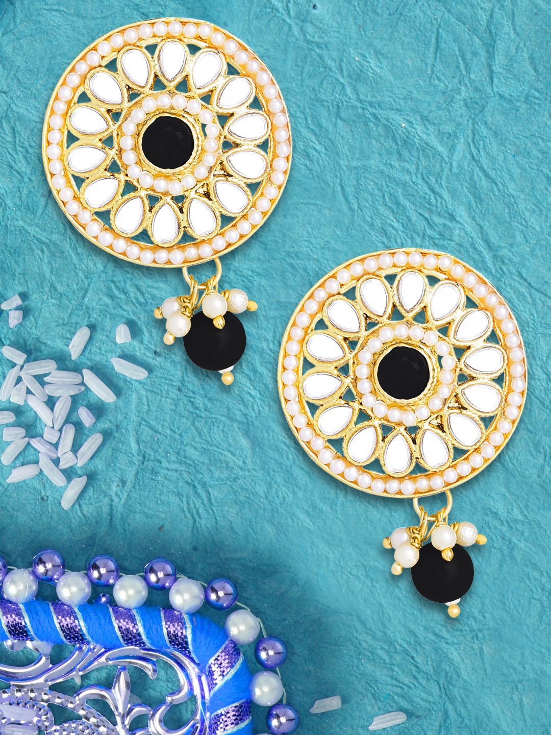 

LIVE EVIL Black & White Gold Plated Contemporary Studs Earrings
