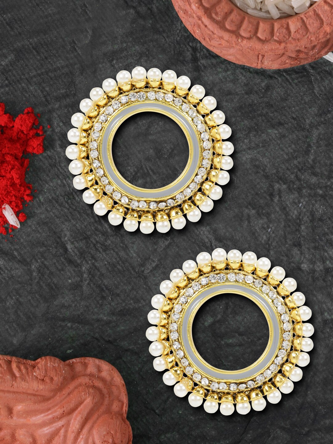 

LIVE EVIL Grey & White Pearl Contemporary Studs Earrings