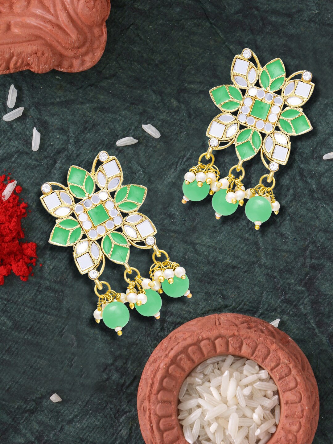 

LIVE EVIL Green & White Contemporary Drop Earrings