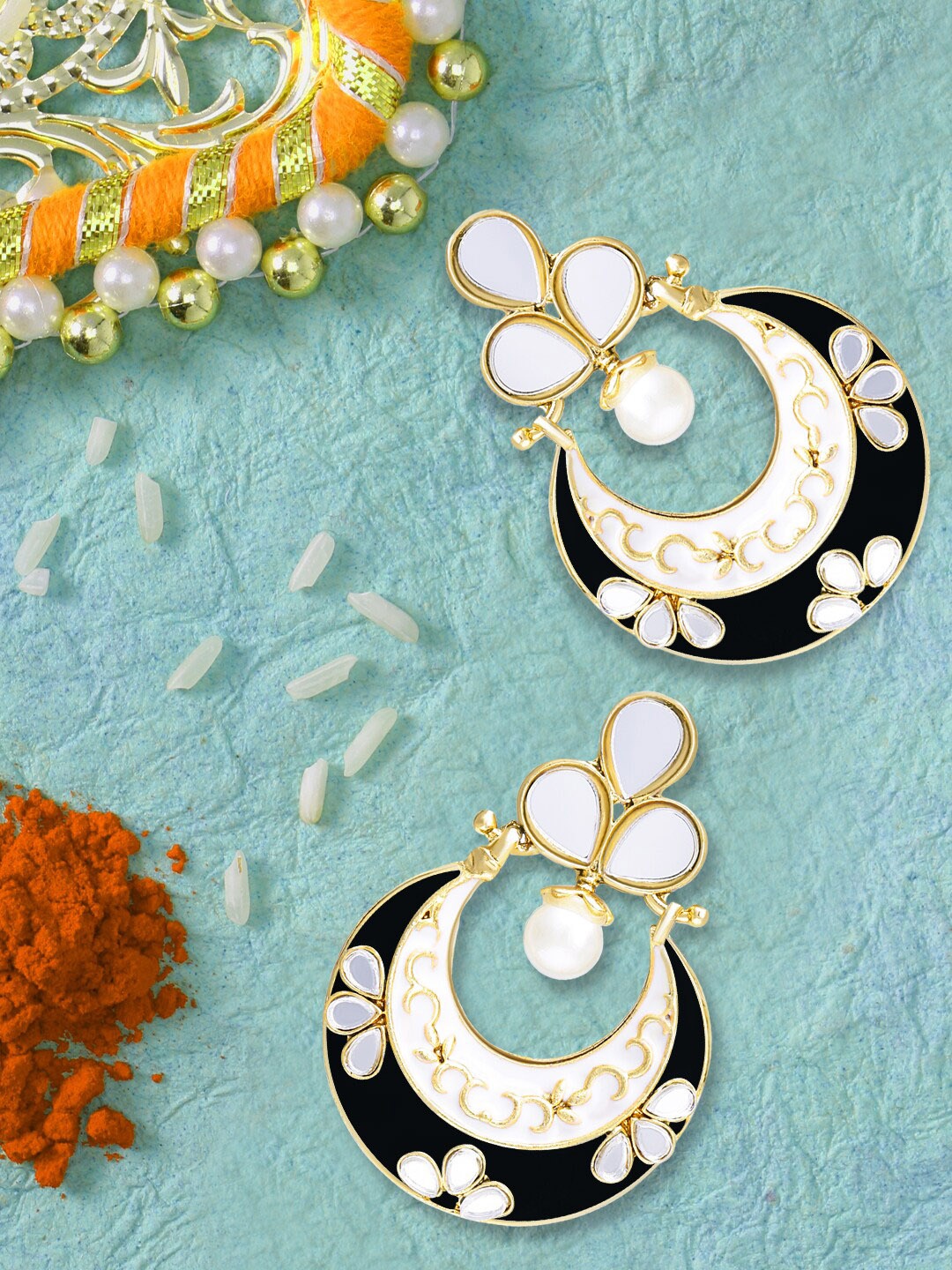 

LIVE EVIL Black & White Gold Plated Contemporary Chandbalis Earrings