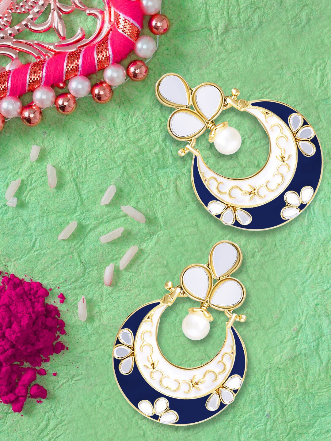 

LIVE EVIL Women Navy Blue Contemporary Chandbali Earrings