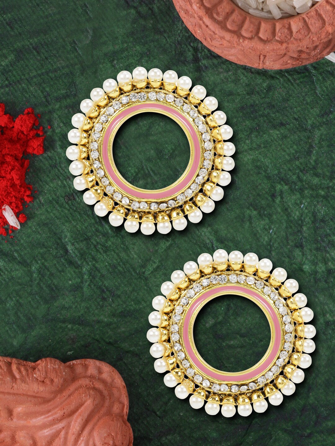 

LIVE EVIL Pink Circular Pearl Studs Earrings