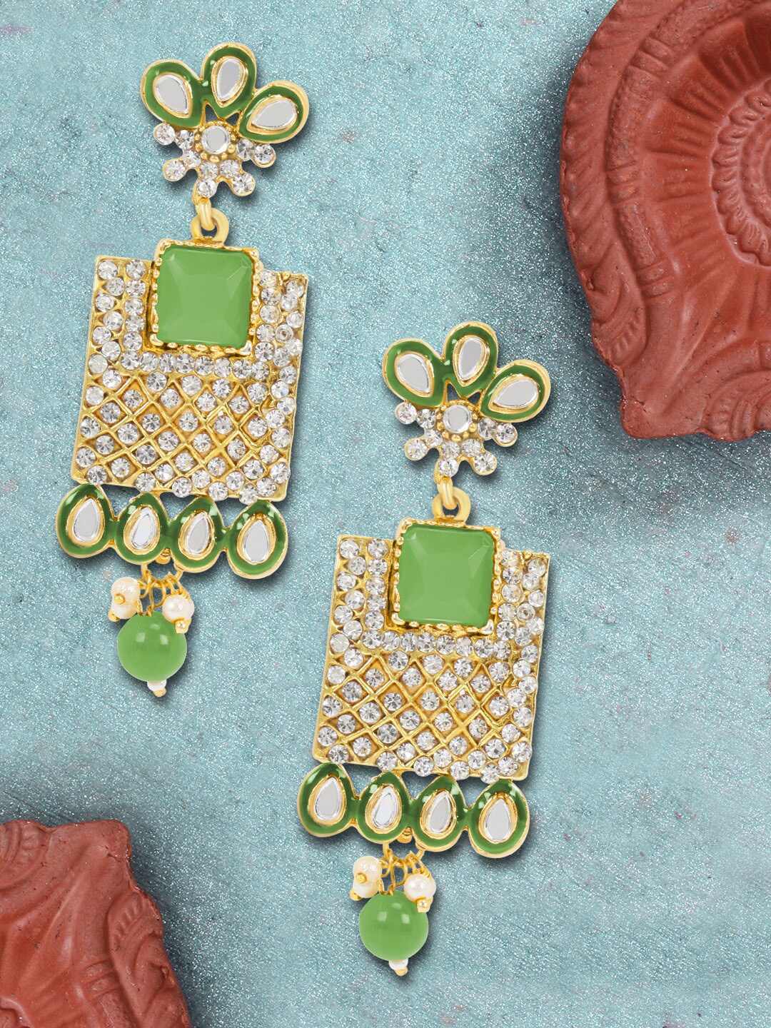 

LIVE EVIL Women Green Contemporary Drop Earrings