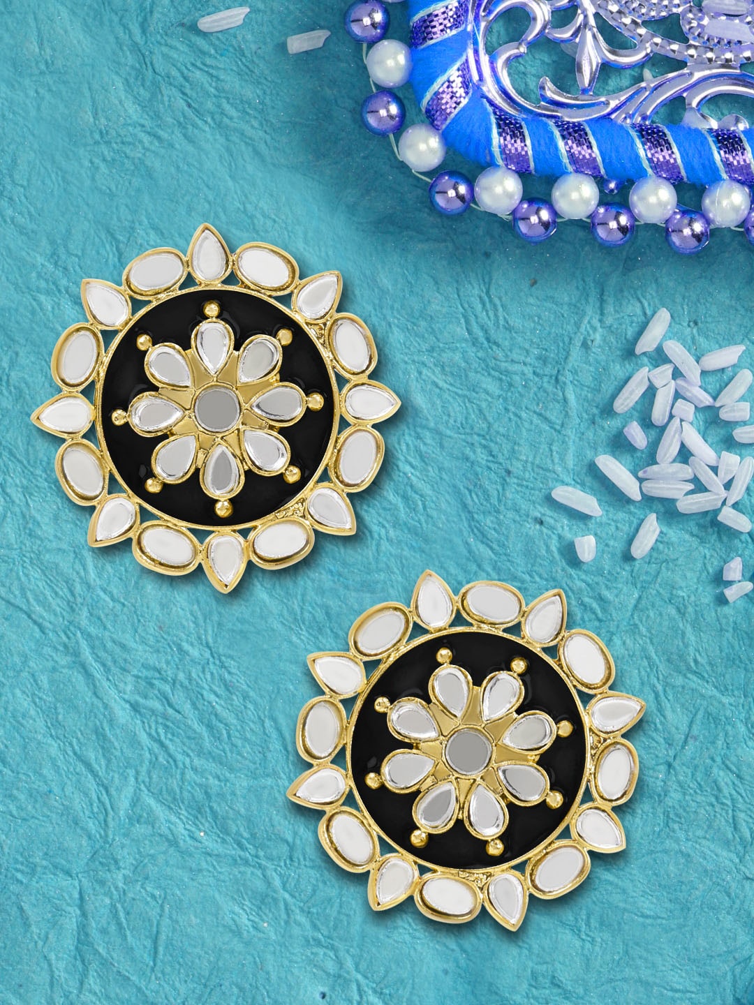 

LIVE EVIL Black Gold Plated Kundan Contemporary Drop Earrings Set