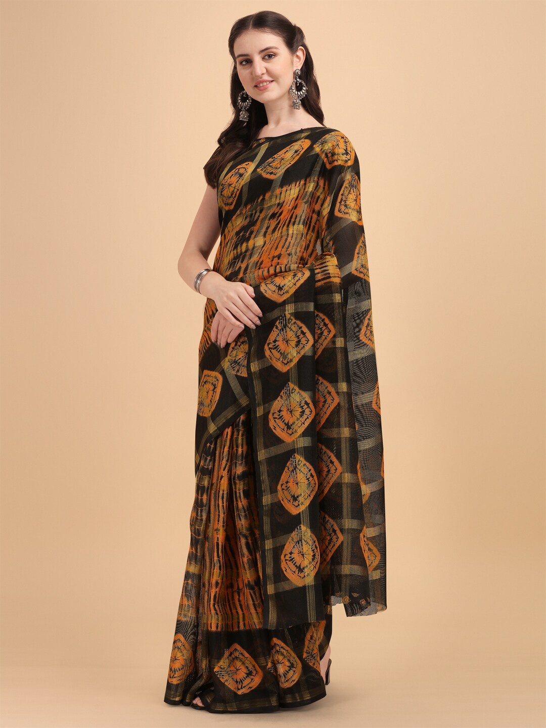 

KALINI Mustard Printed Cotton Blend Kota Saree