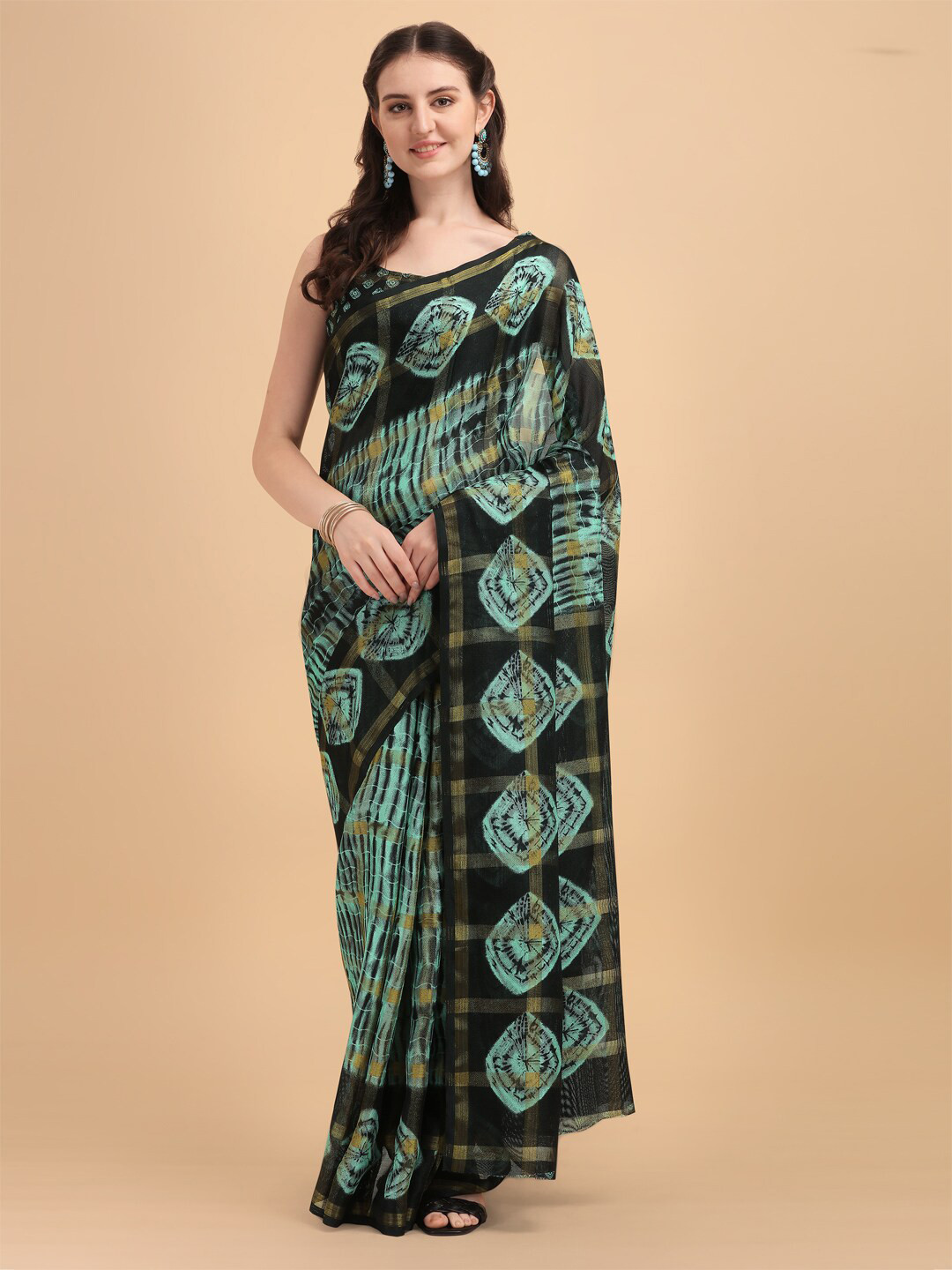 

KALINI Sea Green & Black Zari Kota Saree