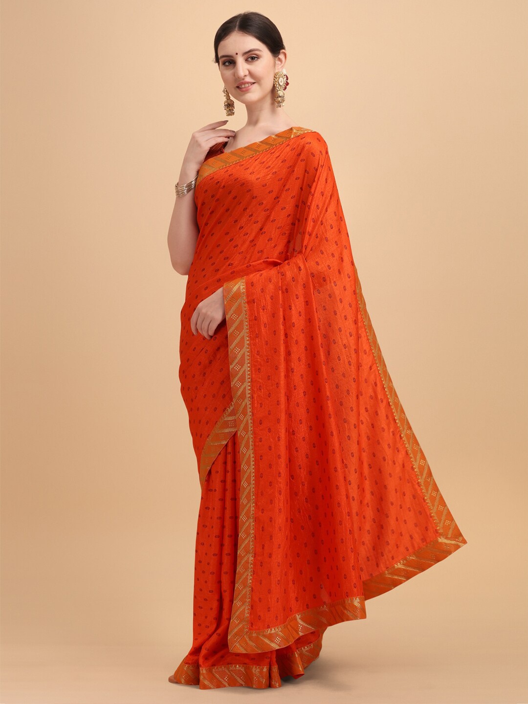 

KALINI Orange & Black Silk Blend Printed Saree
