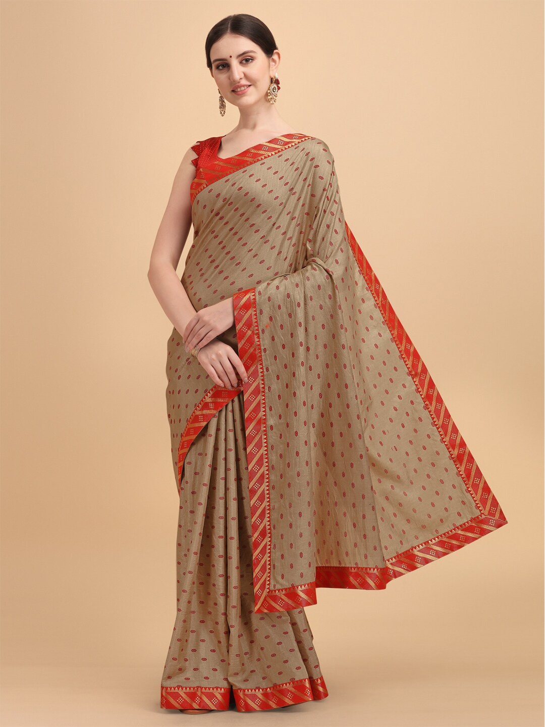 

KALINI Beige & Red Woven Design Silk Blend Saree