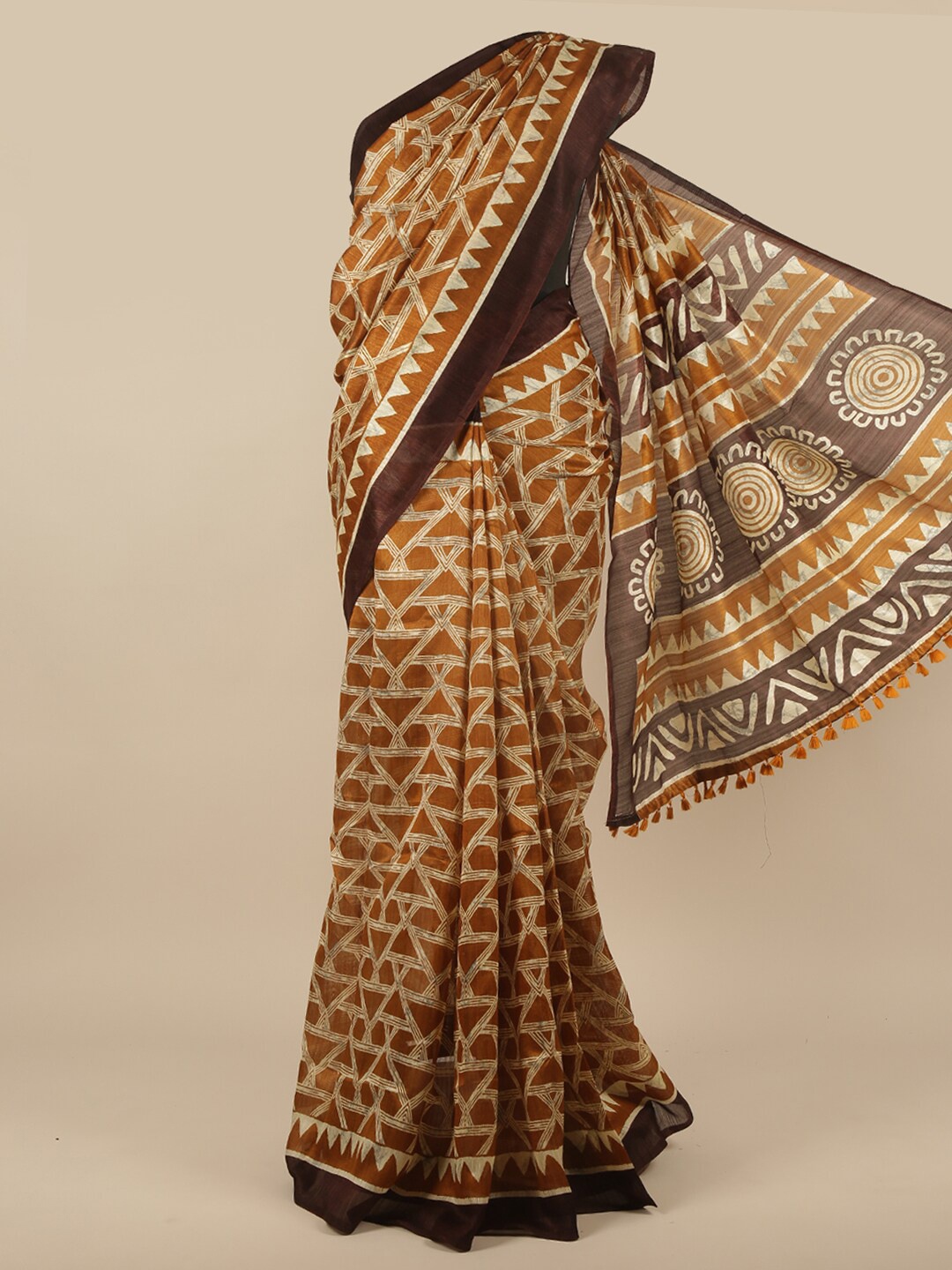 

Pothys Mustard & Brown Printed Cotton Saree
