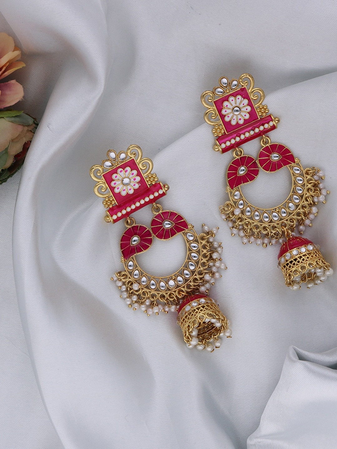 

MORKANTH JEWELLERY Women Pink Contemporary Jhumkas Earrings