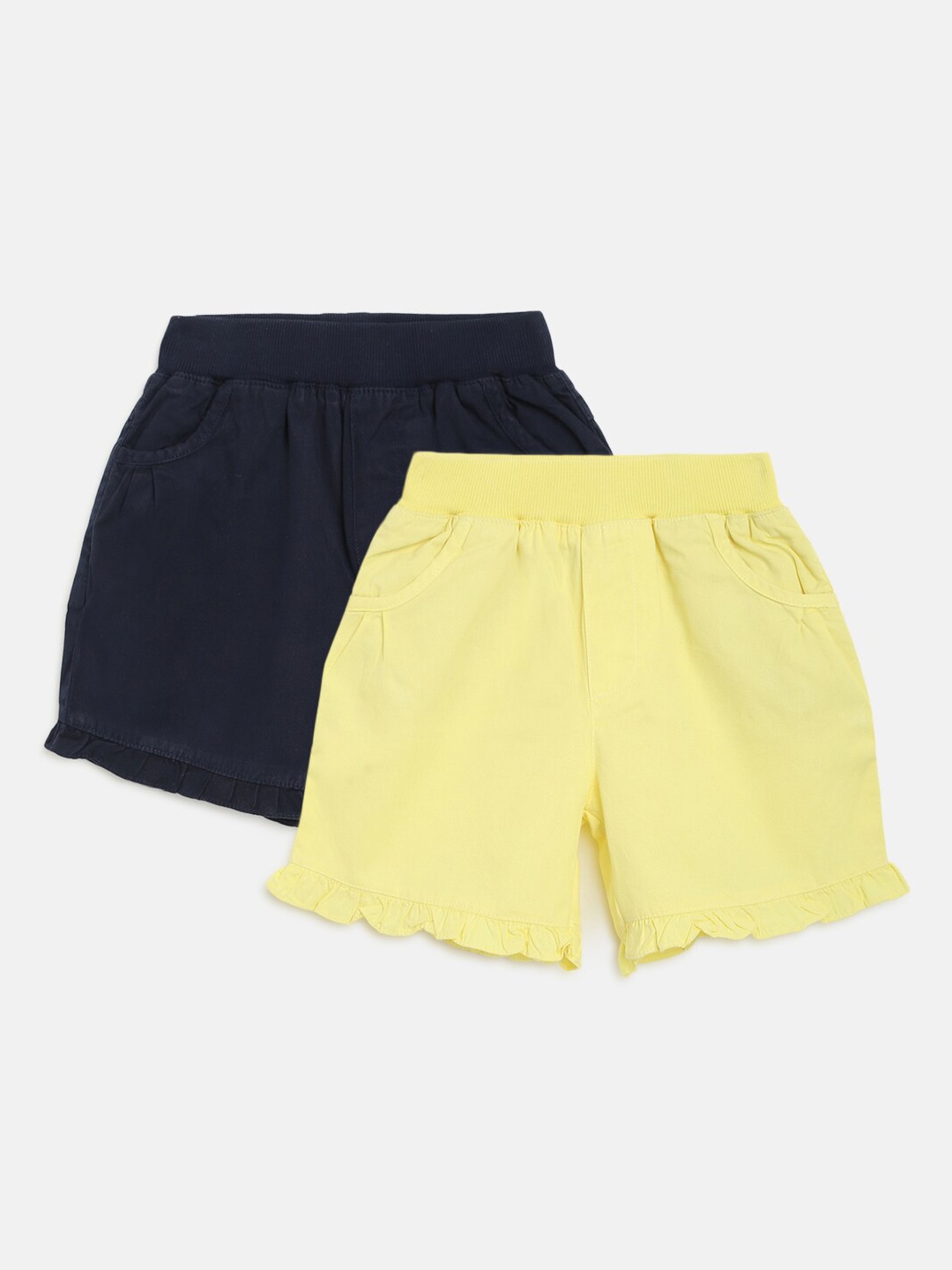 

HOMEGROWN Girls Lime Green & Navy Blue Pack of 2 Solid Outdoor Shorts