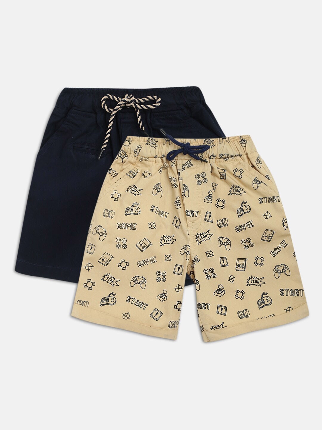 

HOMEGROWN Boys Navy & Cream Set of 2 Printed Outdoor Shorts, Navy blue