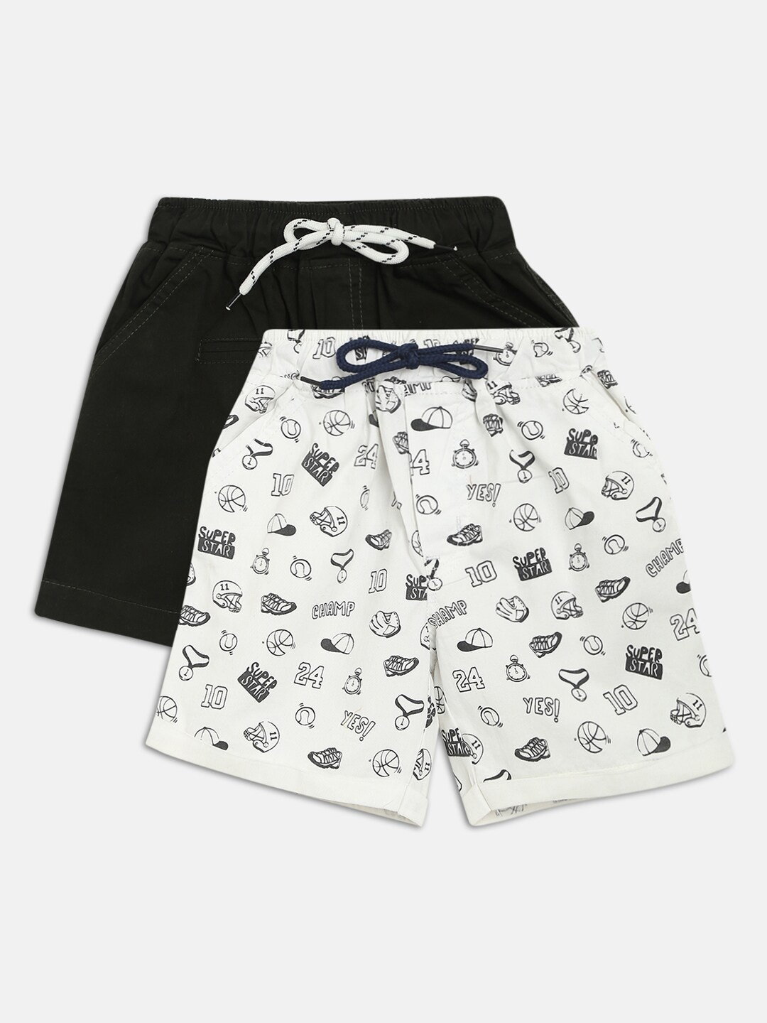 

HOMEGROWN Boys White & Black Set of 2 Printed Outdoor Shorts