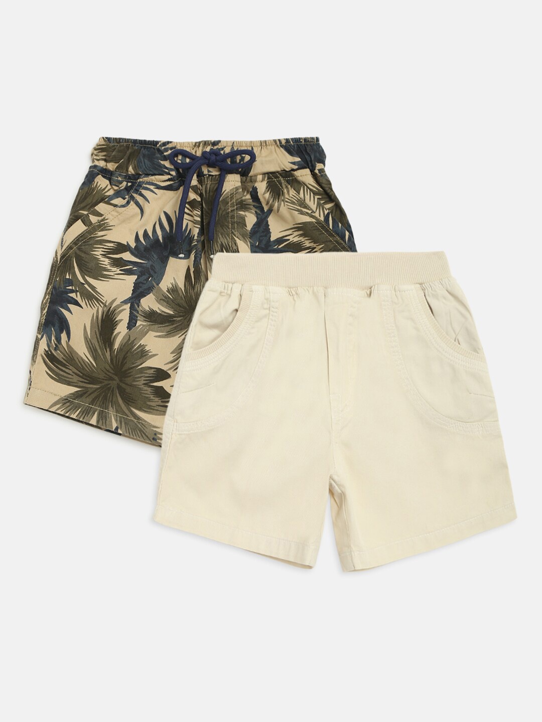 

HOMEGROWN Boys Off White & Green Tropical Printed Outdoor Shorts