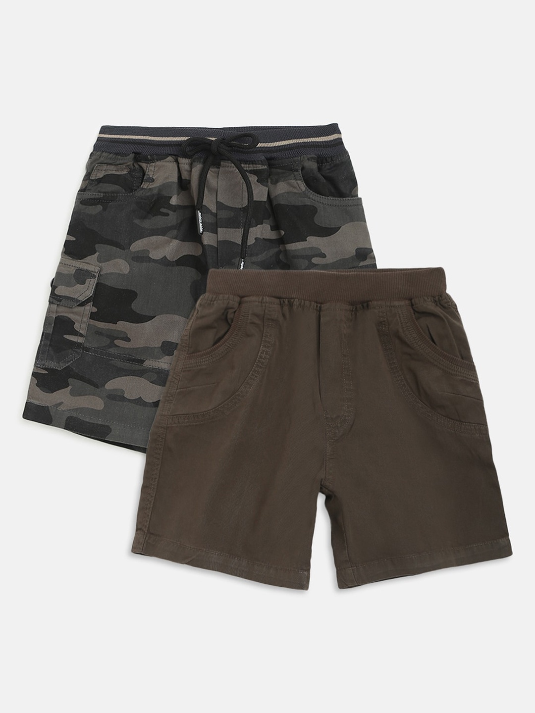 

HOMEGROWN Boys Olive Green Camouflage Printed Outdoor Shorts