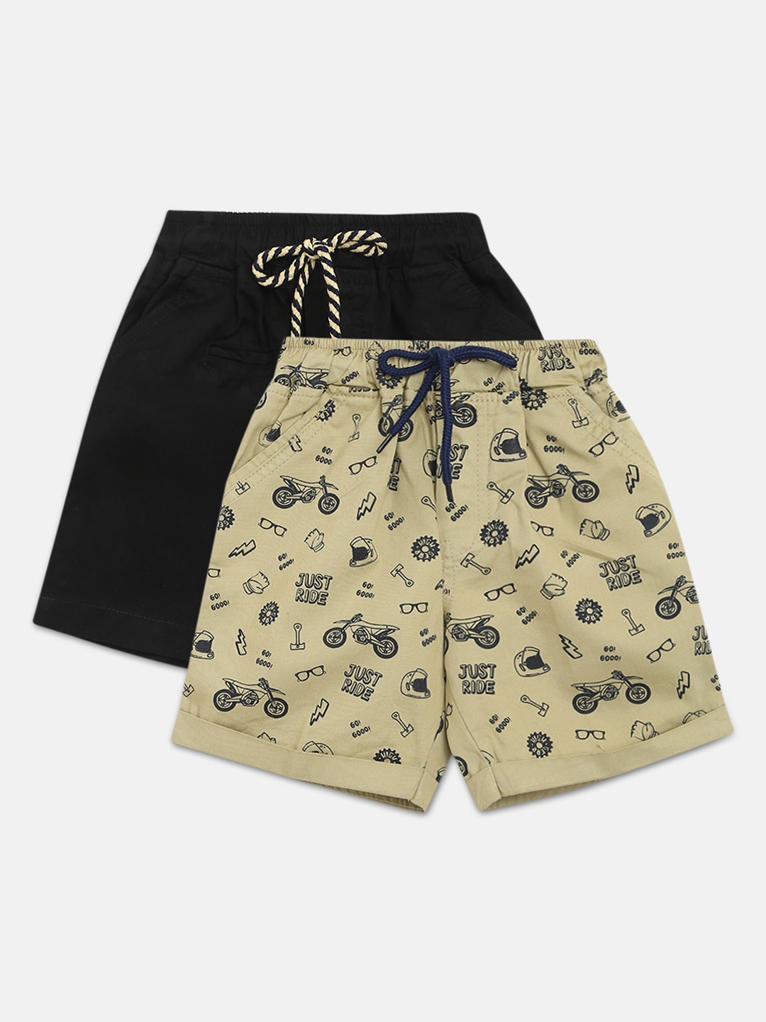 

HOMEGROWN Boys Khaki & Black Printed Outdoor Shorts