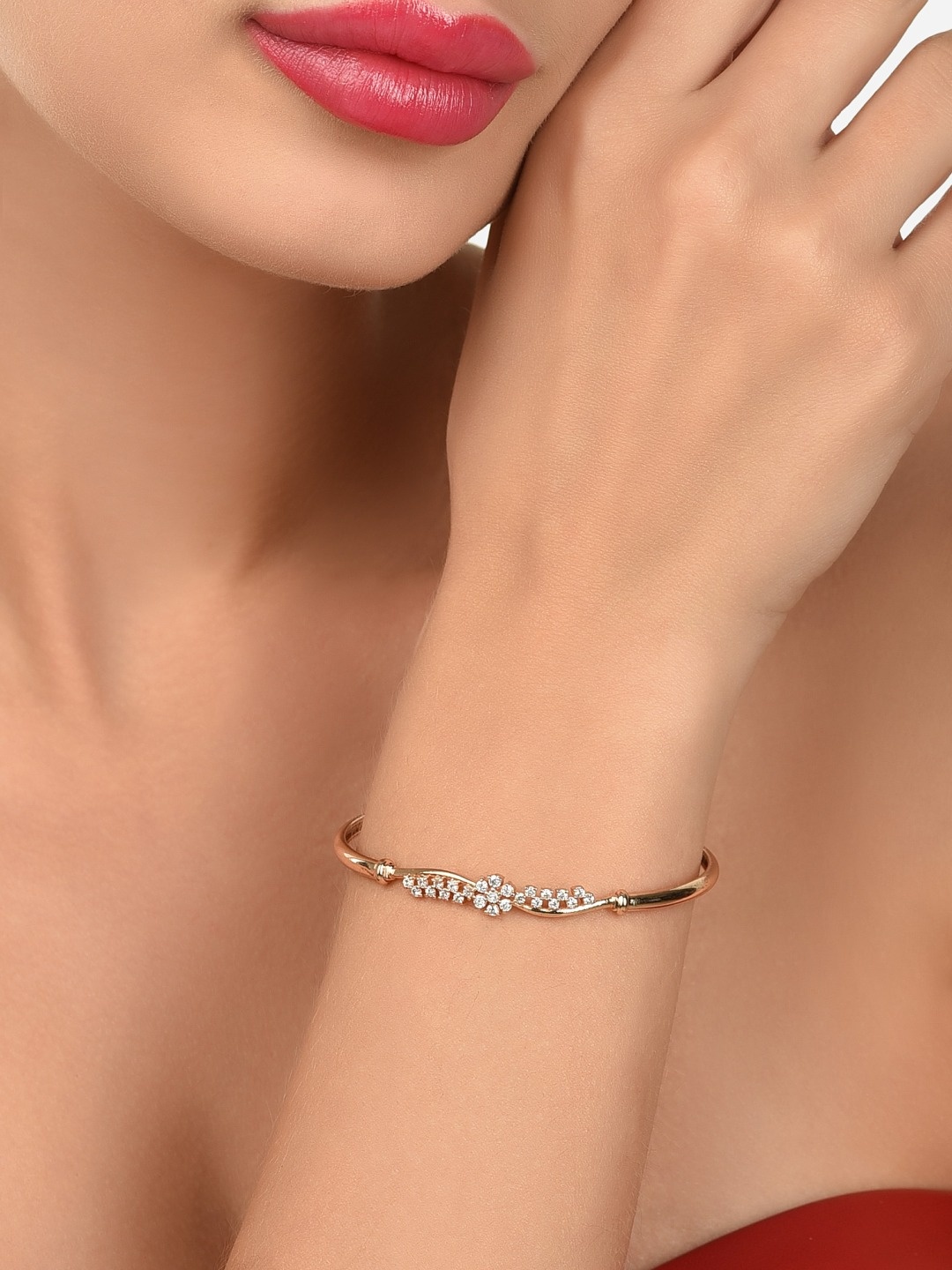 

AMI Women Rose Gold Plated Brass Cubic Zirconia Kada Bracelet