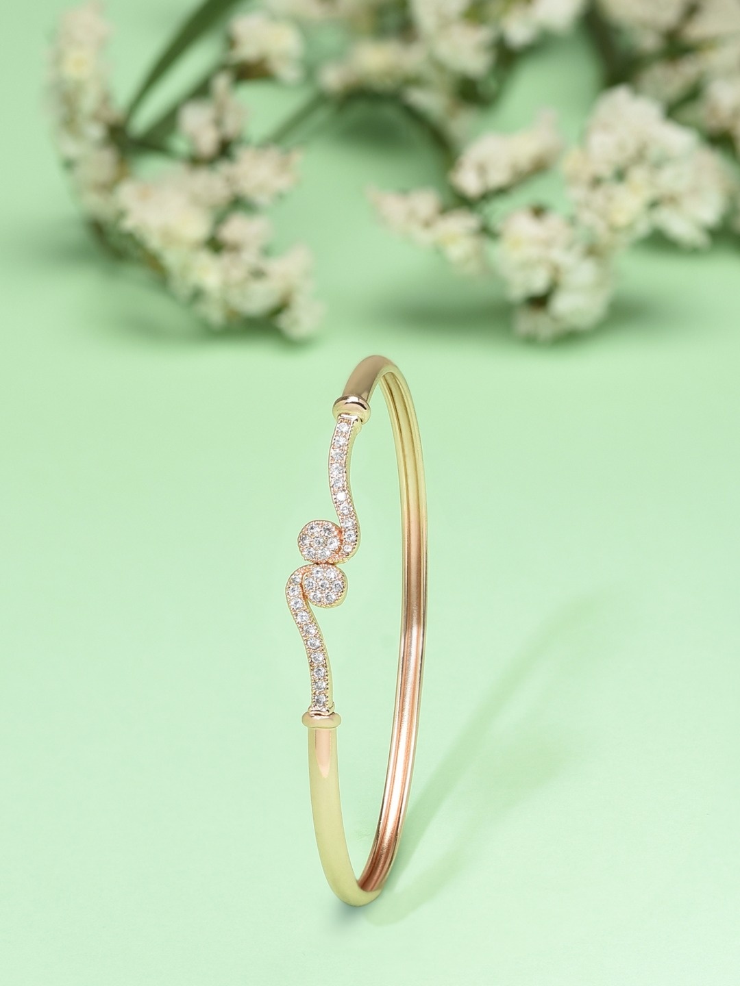 

AMI Women Rose Gold & White Brass Cubic Zirconia Rose Gold-Plated Kada Bracelet