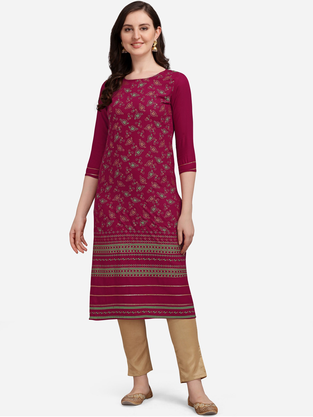 

KALINI Women Maroon Floral Printed Kurta
