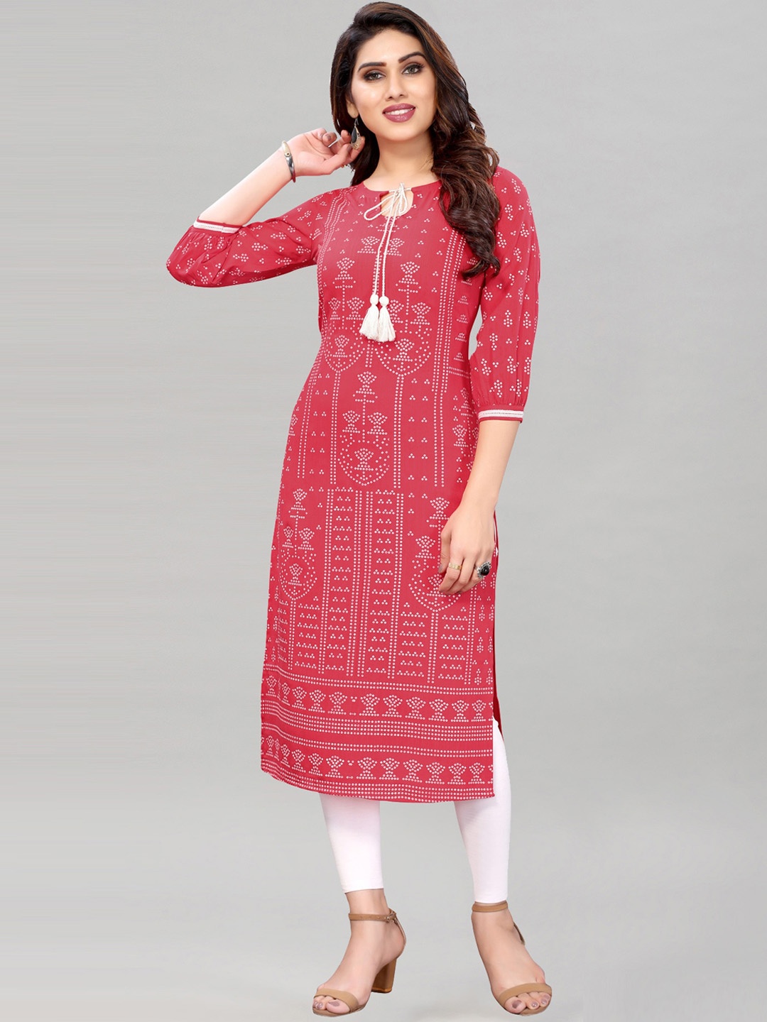 

KALINI Women Pink & White Ethnic Motifs Printed Cotton Blend Kurta