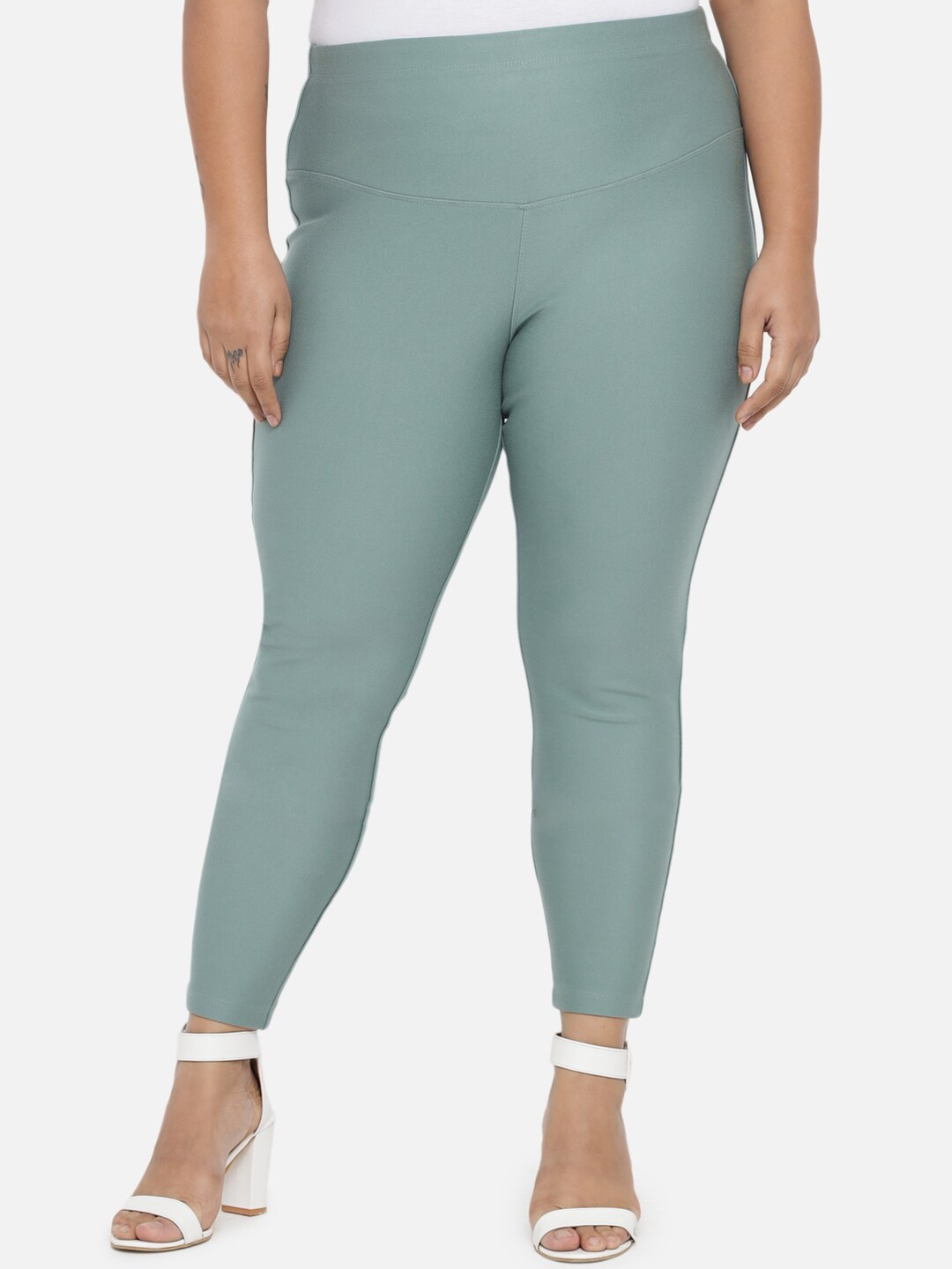 

Amydus Women Plus Size Green Tummy Tucker Jeggings, Sea green