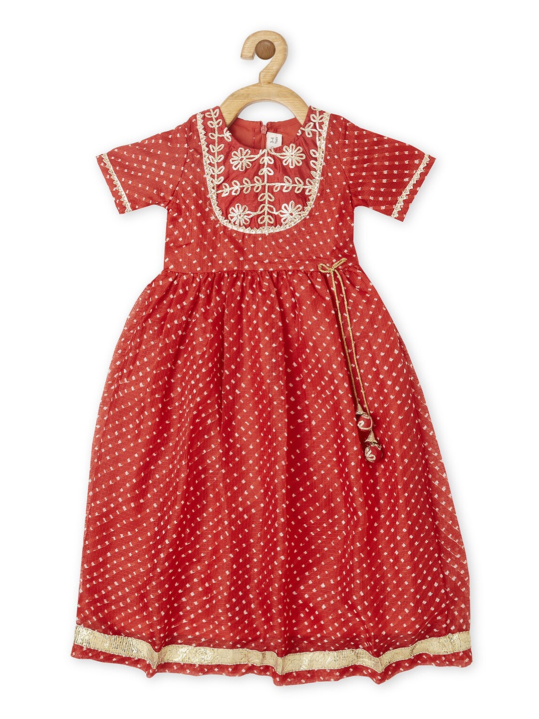 

PICCOLO Red Floral Embroidered Cotton Ethnic Dress