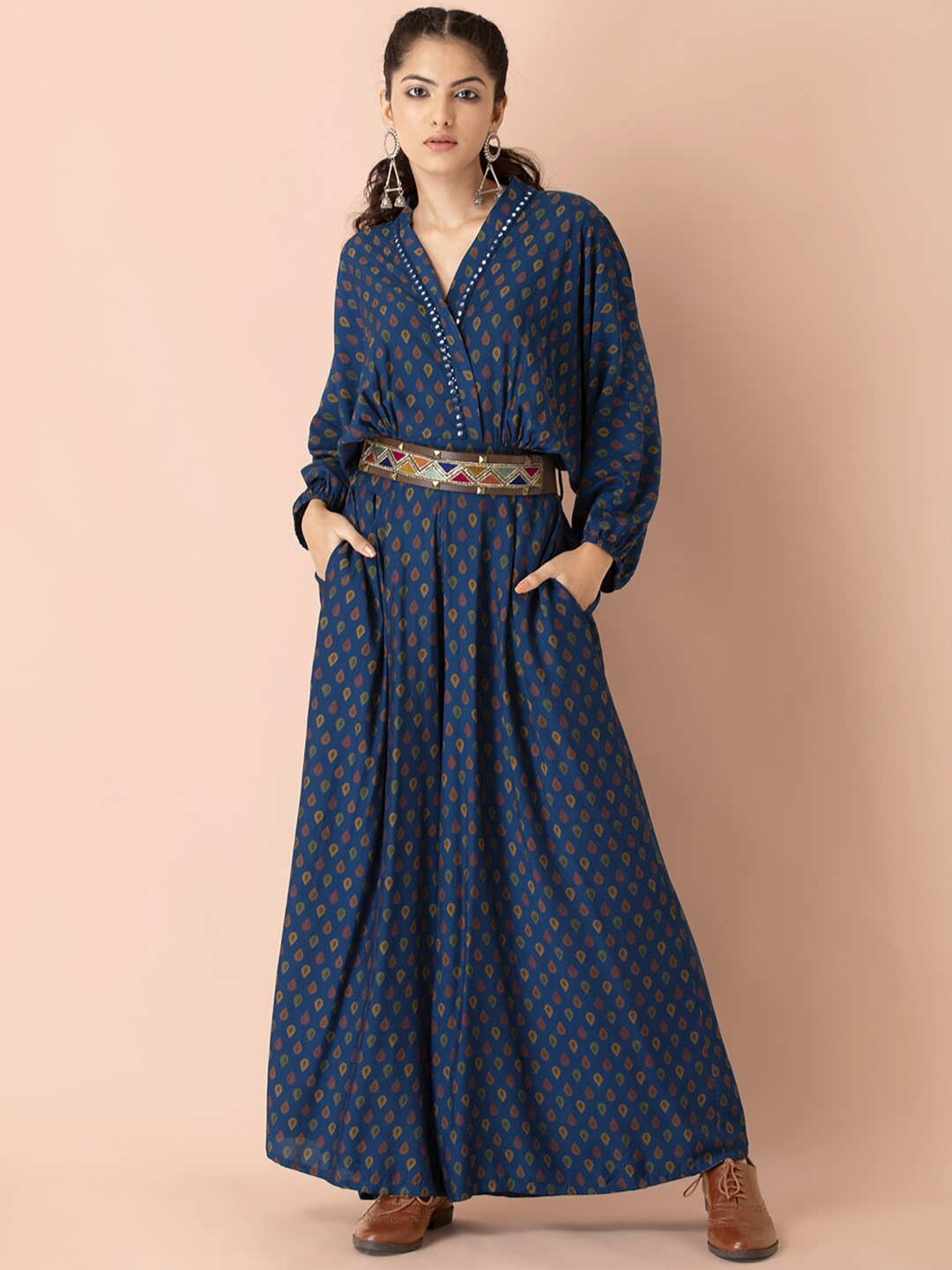 

Earthen BY INDYA Blue & Brown Printed Basic Jumpsuit