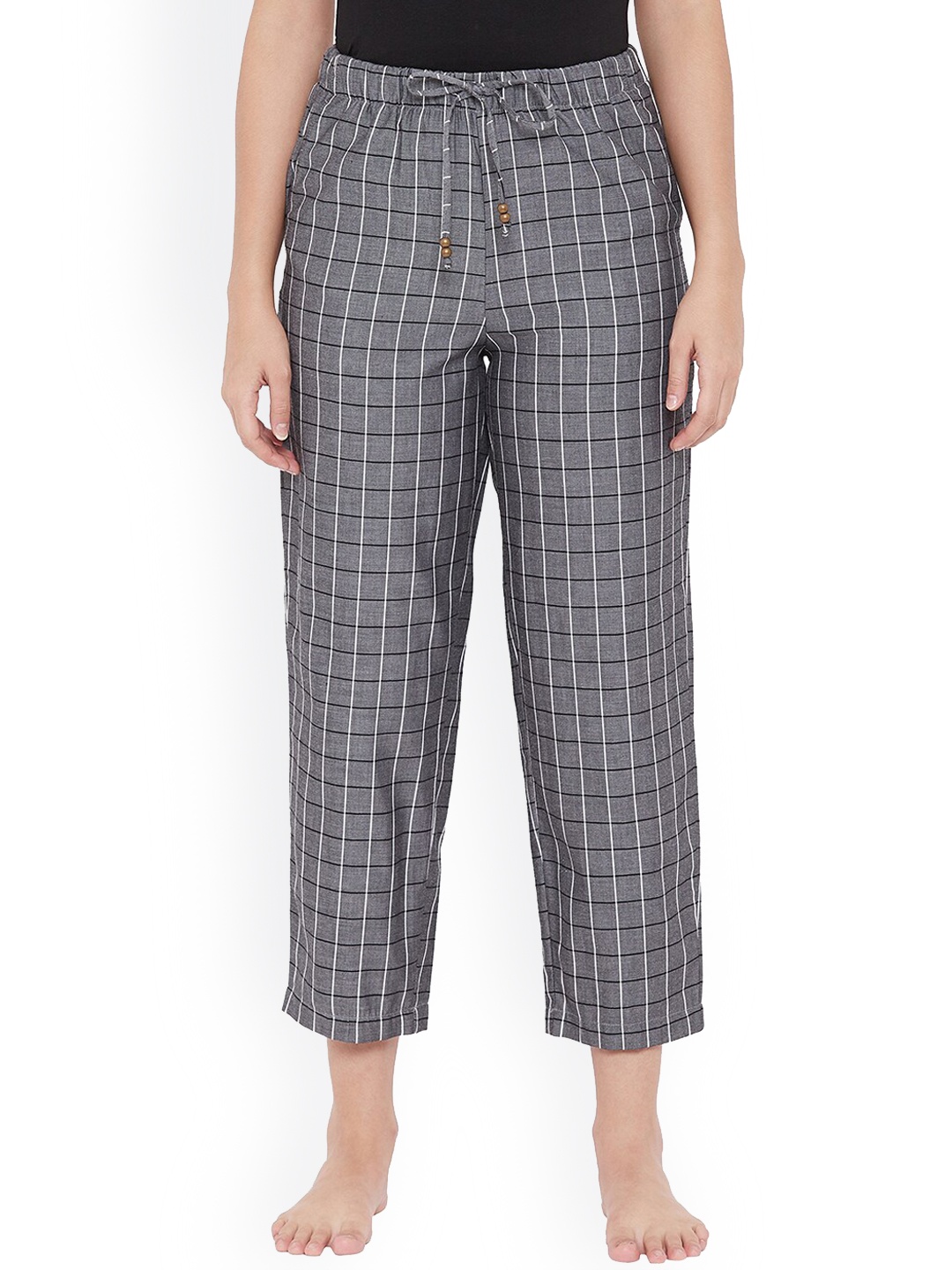 

Style SHOES Women Grey Checked Pure Cotton Lounge Pant