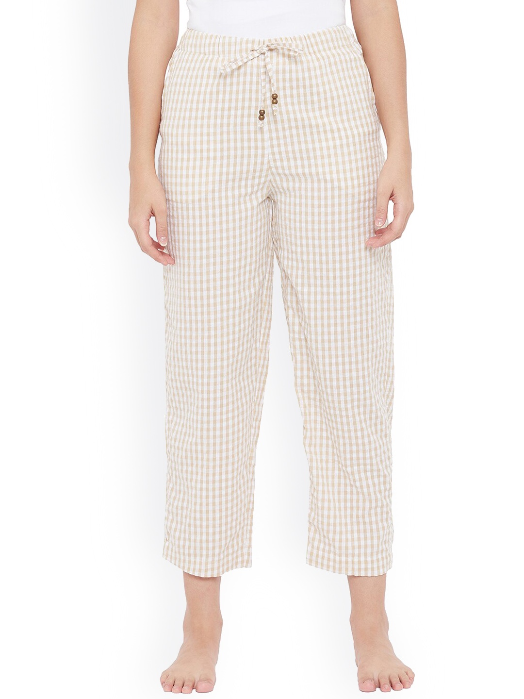 

Style SHOES Women Beige Checked Cotton Lounge Pants