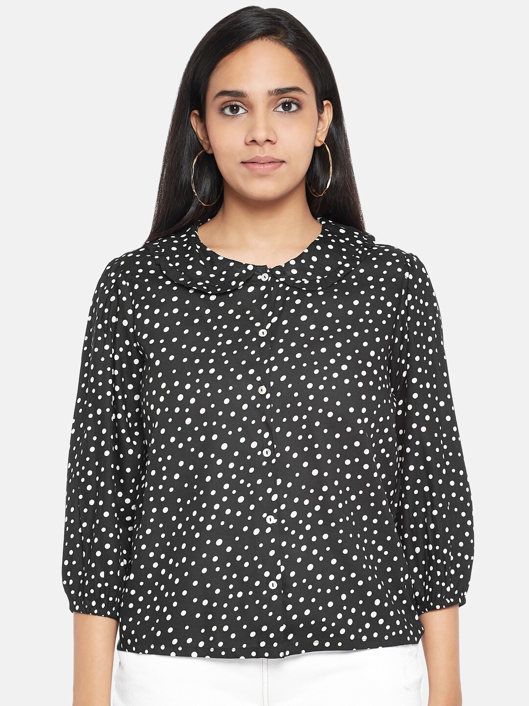 

People Women Black Polka Dots Printed Casual Shirt