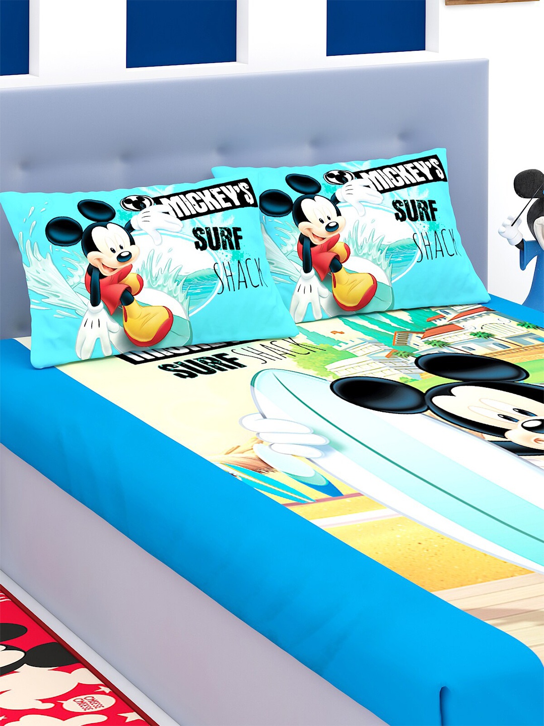 

Disney Blue & Yellow Cartoon Characters 180 TC King Bedsheet with 2 Pillow Covers