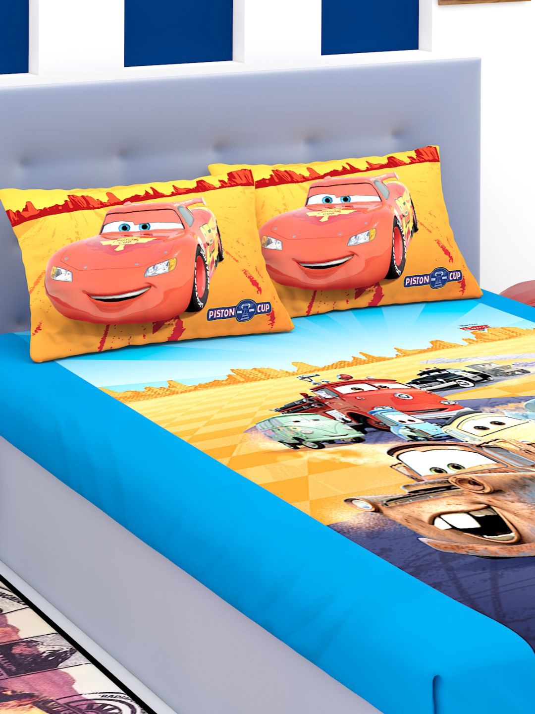 

Disney Blue & White Cartoon Printed 180 TC Cotton King Size Bedsheet With 2 Pillow Covers