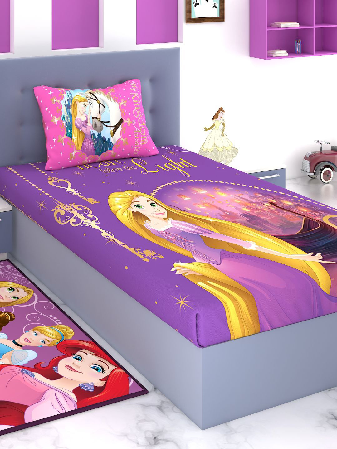 

Disney Purple & Pink Cartoon Characters 180 TC Bedsheet with 1 Pillow Covers