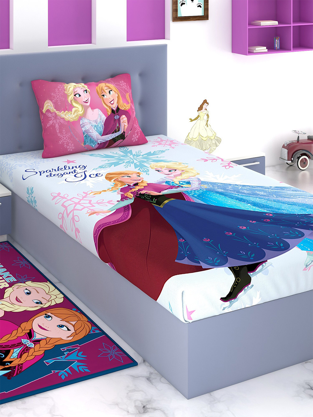 

Disney Multi-coloured 180 TC King Fine Cartoon Characters Bed Sheet with 1 Pillow Covers